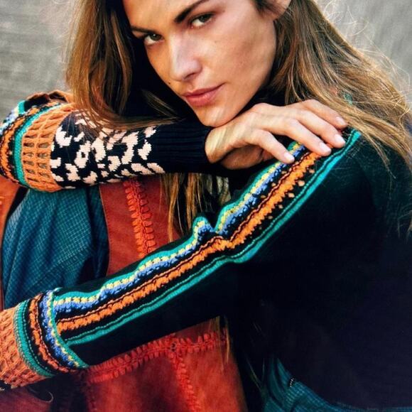 XS Free People Switch it Up crochet trim waffle knit thermal top - Picture 4 of 5